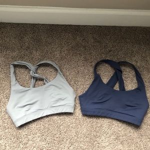 Grey and Blue Twist-Back Sports Bras